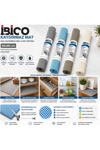 İbico İ13-002 Halı Kaydırmaz Mat Ve Raf Örtüsü 60x90cm Mix Renkli - 12'li Paket Diğer
