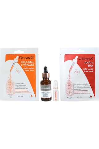 Derminix Leke Karşıtı Bakım Seti Serum + C Vitamin Ampul + C Vitamin Maske + Aha Bha Maske