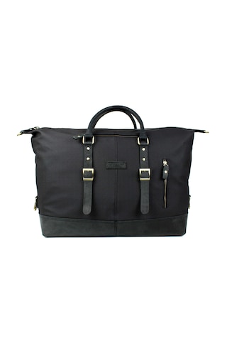 Unisex Siyah Hakiki Deri Kanvas Seyahat Ve Spor Çantası El Valizi Siyah