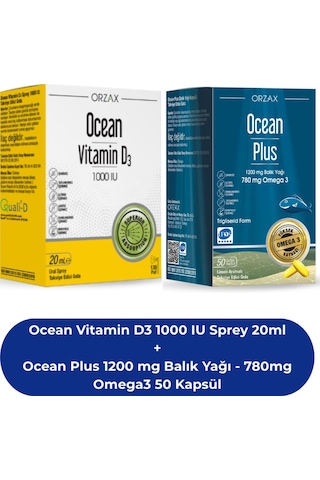 Ocean Vitamin D3 1000 Iu Sprey 20 ML + Ocean Plus 1200 Mg Balık Yağı 780mg Omega3 50 Kapsül