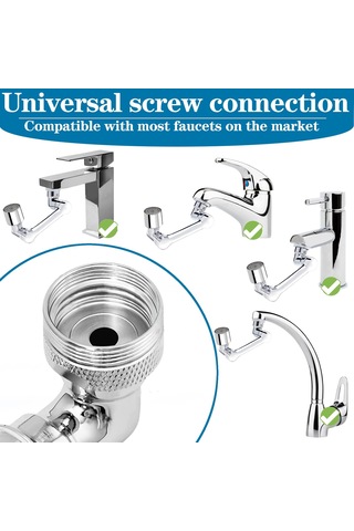 Qianfan 1080 Derece Dönebilen Musluk Uzatma, Evrensel Büyük Gümüş