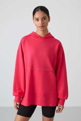 Tommy Life Viva Kırmızı Balon Kol Yazı Nakışlı Kadın Oversize Tunik Sweatshirt - 97163 Kırmızı