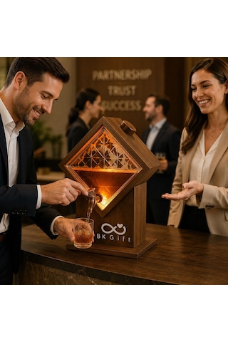 Logonuza Özel 5 Adet 2 Litre Led Işıklı Cam Ve Doğal Ahşap İçecek Dağıtıcı Seti