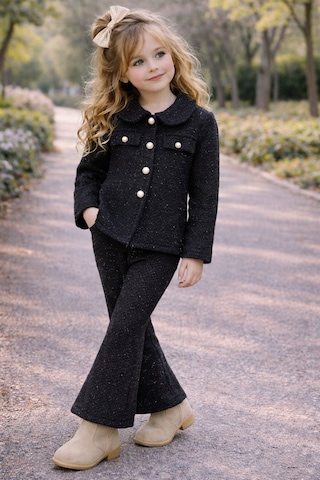 My Kids Wear Kız Çocuk Bayramlık Tüvit Ceket & İspanyol Paça Pantolon Takım 12552 Siyah
