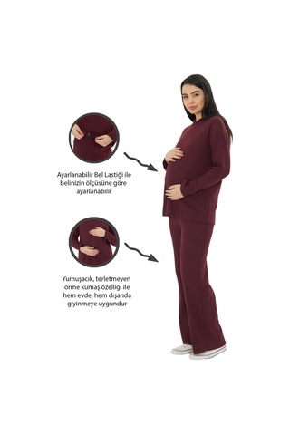 Luvmabelly - Myra9610 - Örme Hamile Alt Üst Takımı Bordo