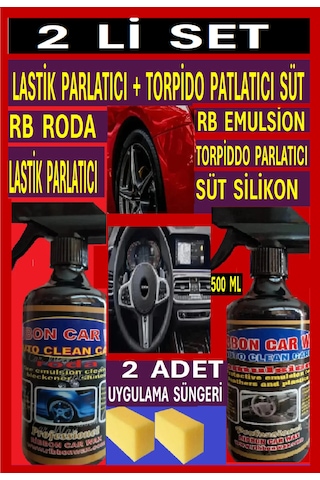 Lastik Parlatıcı 500 Ml+ Torpido Parlatıcı Süt Silikon 500 Ml + 2 Adet Uygulama Süngeri
