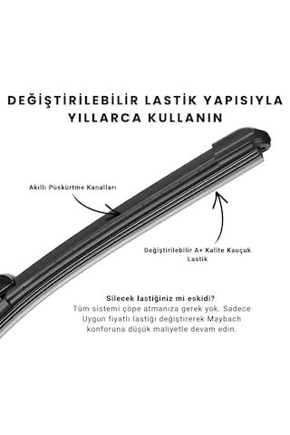 Maybach Tipi Akıllı Fıskiyeli Silecek Seti Görüş Kesmez Tıkanmaz Sistem 14 Adaptörlü Tüm Araçlara Uyumlu