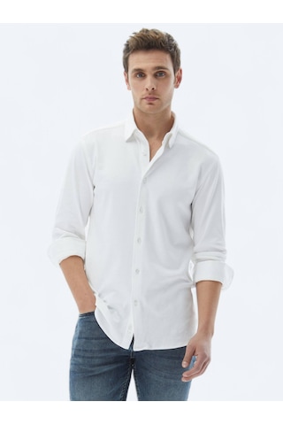 Beyaz Düz Regular Fit Dokuma Casual %100 Pamuk Gömlek Beyaz