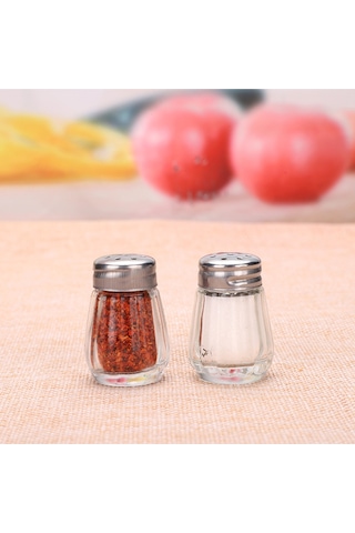 Yuvarlak Kapaklı Cam 2'li Tuzluk 20ml Mini Tek Kişilik Tuzluk-karabiberlik Seti Cam Gümüş Diğer