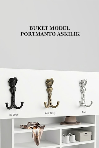 Buket Premium Portmanto Ve Duvar Askısı - 2 Vida Hediyeli Dekoratif Elbise Ve Çanta Askılığı Antik Sarı