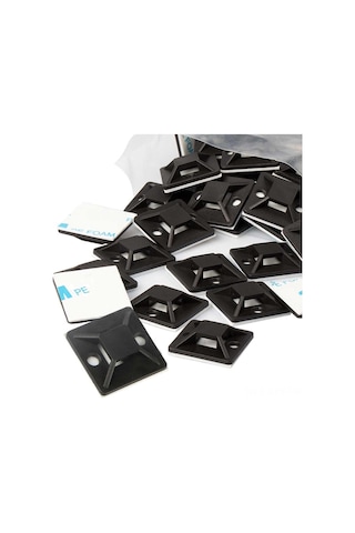 Yaleker 25x25mm Siyah 3m Leke İle Otostik Kablo Bağlama Tutucu Plastik Kanca Konumlandırıcı, 100 Adet