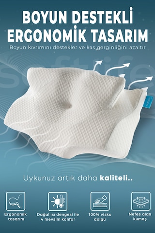 Nox Boyun Destekli Ortopedik Visco Yastık Beyaz- Rahat Uyku Ve Güzellik Yastığı 64x38x12,5 Cm