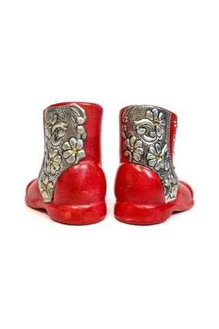 Uretti - Hülya 6683 1710 El Yapımı Alüminyum Kabartma İşlemeli Simli Seramik Ayakkabı 2'li Biblo Seti 2 Adet