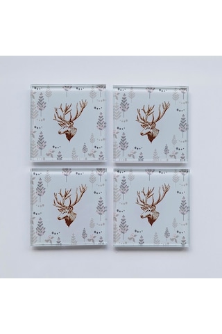 Decorita Cam Bardak Altlığı 4'lü Takım Cervus Deer 10 CM x 10 CM Çok Renkli