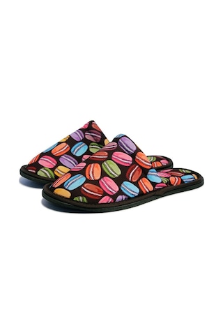 Unisex Kahverengi Macaron Desenli Yumuşak Tabanlı Ev Terlik Kahverengi