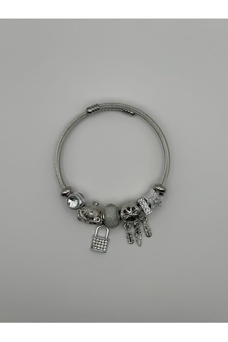 Arnes Jewelry Çelik Zirkon Taşlı Anahtarlı Bileklik Ar130nes Silver