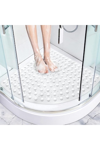 Mainshop Köşe Banyo Duş Paspası Ve Duşakabin Paspasları Tahliye Delikli 54x54 Cm M-163 Beyaz