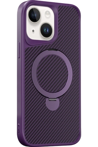 Teleplus Apple Uyumlu iPhone  15 Plus Kılıf Karbon Fiber Magsafeli 360 Dönerli Standlı Alp Kapak