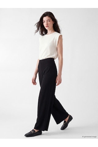 Lcw Comfort Siyah Yüksek Bel Geniş Paça Krep Kadın Pantolon
