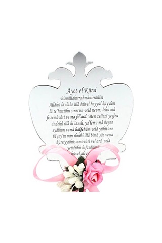 Ayna Pleksi Ayet-El Kürsi - Pembe Süslü - Magnet - Gümüş Pembe