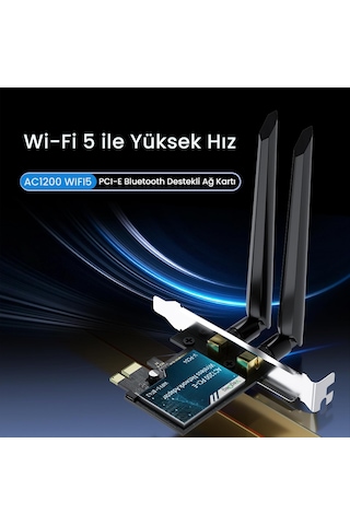 Lexroo Ax1200 Wi-fi 5 Alıcı Ve Bluetooth 4.2 Adaptör 5db Dual Anten Pcıe Wifi Ağ Kartı