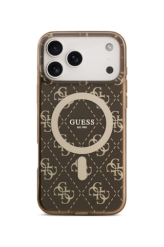 Apple Uyumlu iPhone 17 Pro Kılıf Guess Lisanslı M-safeli Iml Baskılı Klasik Logolu 4g Desenli Kahverengi Kahverengi