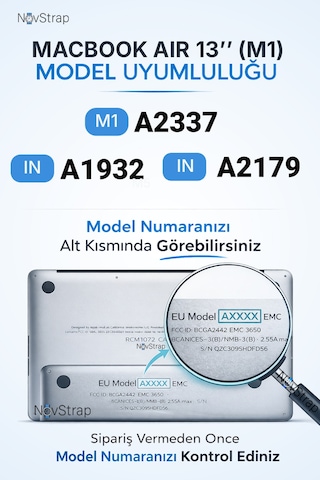Novstrap Apple Uyumlu MacBook Air M1 13 İnç A2337 A1932 A2179 İle Uyumlu Türkçe Q Siyah Klavye Koruyucu Kılıf