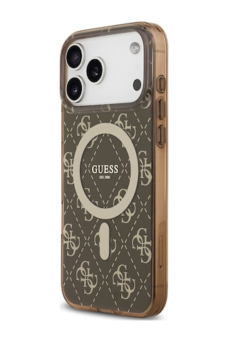 Apple Uyumlu iPhone 17 Pro Kılıf Guess Lisanslı M-safeli Iml Baskılı Klasik Logolu 4g Desenli Kahverengi Kahverengi