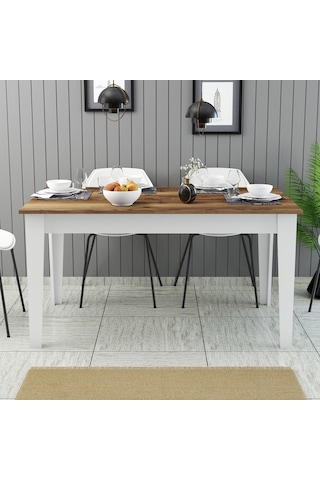 Milan Yemek Masası - Beyaz / Ceviz