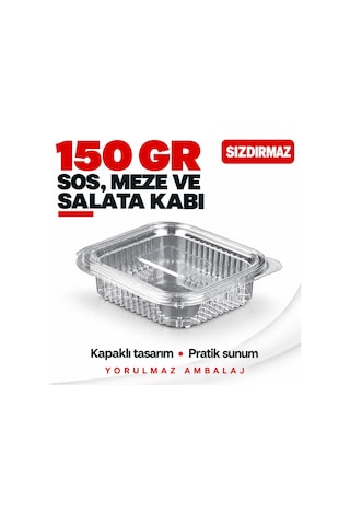 150 Gr Sızdırmaz Kapaklı Sos, Meze Ve Salata Kabı 100 Lü Şeffaf Kare Kap Siyah