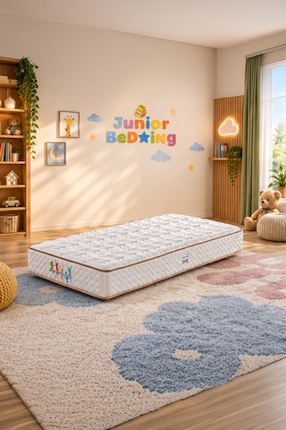 90x190 Tek Kişilik Yatak, Baza, Baza Başlık Seti Ortopedik Yataklı Sandıklı Baza 3 Lü Set Bej Renkli 90 x 190