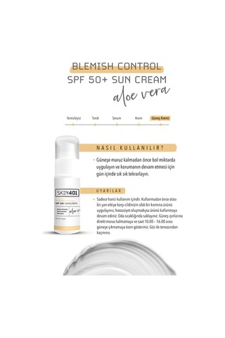 Skin401 Aloe Vera İçerikli Leke Karşıtı Nemlendirici Güneş Kremi SPF50+ 50 ML