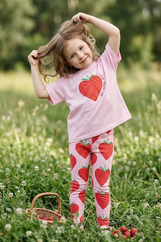Zuzunga Strawberry Love Baskılı Kız Çocuk Tayt Takım Pembe Çilek Desenli