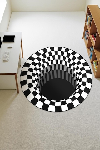 3d Modern Desenli Yuvarlak Dijital Baskı Kaymaz Tabanlı Halı H0336 Renkli