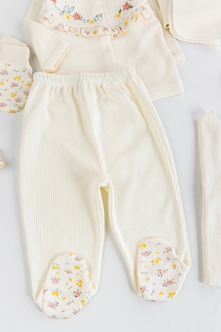 Çiçek Nakışlı Fırfırlı Pamuklu 10 Parça Kız Bebek Hastane Çıkışı Bebek Takımı Çok Renkli