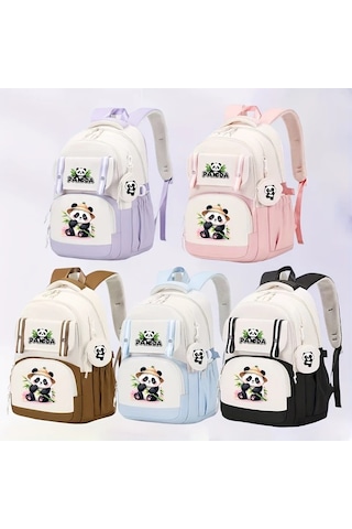 Wangxi Mavi Panda Desenli Genis Kapasiteli Cok Cepli Fermuarli Ayarlanabilir Askili Hafif Sirt Cantasi MAvi