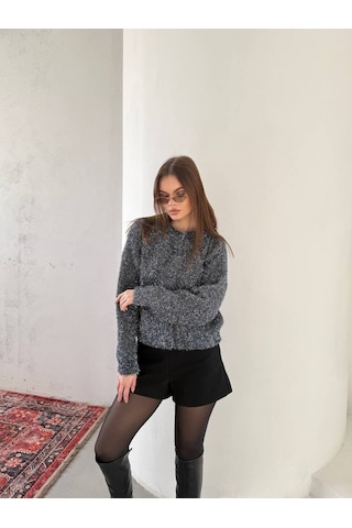 Duygudan Yumuşak Dokulu Triko Kazak - Gri
