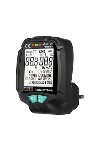 Moveevo Elektrik Prizi Testeri Lcd Ekranlı, Akım/frekans/leakage Tespiti, 20 Veri Depolama, Avrupa Standartı Pil Dahil Değil