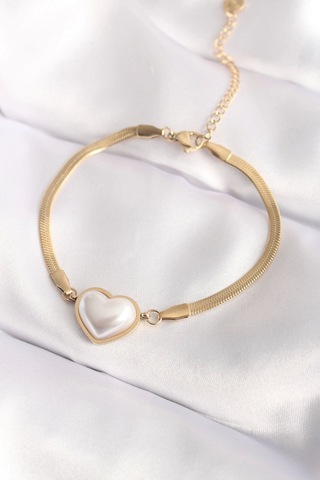 316l Çelik Gold Renk Bombeli Kalp Kadın Bileklik
