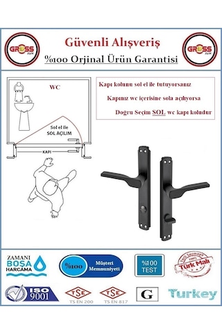 Lüx 2019 Mat Siyah Wc Banyo Kapı Kolu - 1 Takım Ön Ve Arka - Sol
