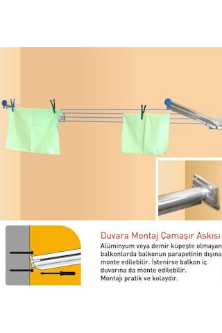 Pakas Balkon Çamaşır Kurutma Askısı Kurutmalık Duvara Monte Gümüş