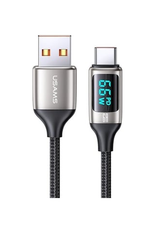 Usams US-Sj544 Dijital Göstergeli Çipli Örgülü PD 66 W USB To Type-C Şarj ve Data Kablosu 1.2 M