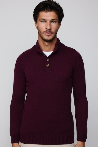 Tudors Erkek Slim Fit Dar Kesim Dik Yaka Düğmeli Bordo Triko Triko Kazak-29592-bordo Bordo