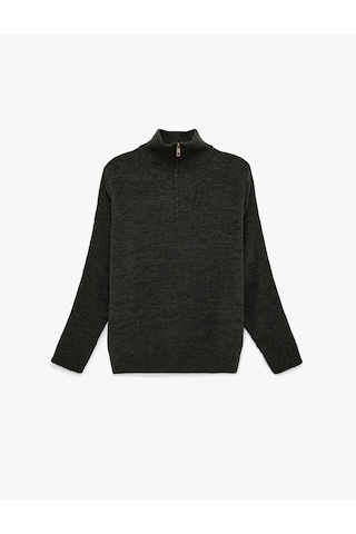 Koton Regular Fit Uzun Kollu Yaka Detaylı Yarım Fermuarlı Triko Kazak Antrasit 6wam70075ht