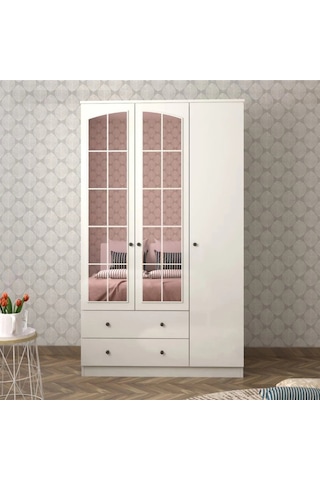 Rose 3 Kapak 2 Çekmece Aynalı Gardırop Beyaz
