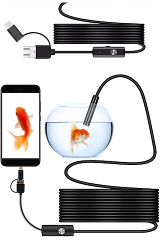 Profesyonel Endoskop Yılan Kamera Arama Motor Içi Su Geçirmez Aralara Girebilen Tesisat Kamerası 10 Metre 3in 1 Usb-typc E - Mıcro Usb