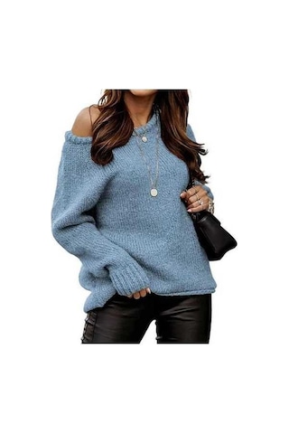 Tongxida Kadın Modası Jkashdk Mavi Uzun Kollu Bol Kazaklar, Büyük Beden, Sonbahar/kış Mavi