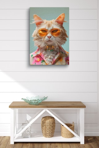 Modernist Kıyafet Giymiş Kedi Yağlı Kanvas Tablo
