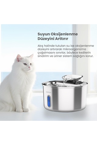 Wf009l-w Pencereli Otomatik Kedi Su Sebili,kedi Su Çeşmesi, Su Pınarı 3.5lt Geniş Hazne, Sus304 Çelik, Ultra Sessi