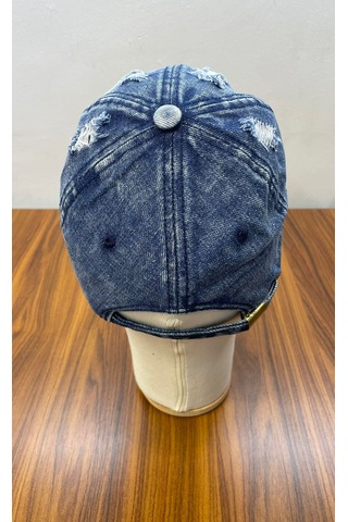 Denim Jean Kot Kumaş Vintage Yıkamalı Unisex Cap Şapka Mavi